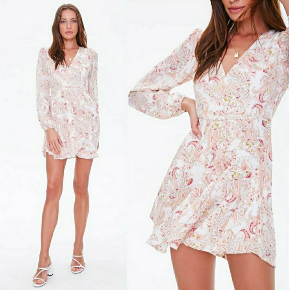 Paisley Print Mock Wrap Dress🌷